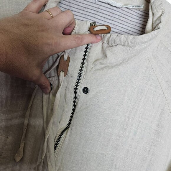 Blu Pepper anthropologie Two-Tone Linen-Blend Jacket With Drawstring Waist Sz‎ L - Picture 11 of 14